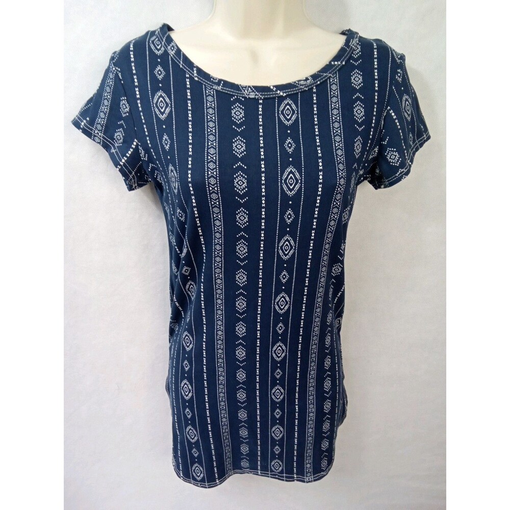 Pinc Women medium blue white short sleeve Round Neck Pullover‎